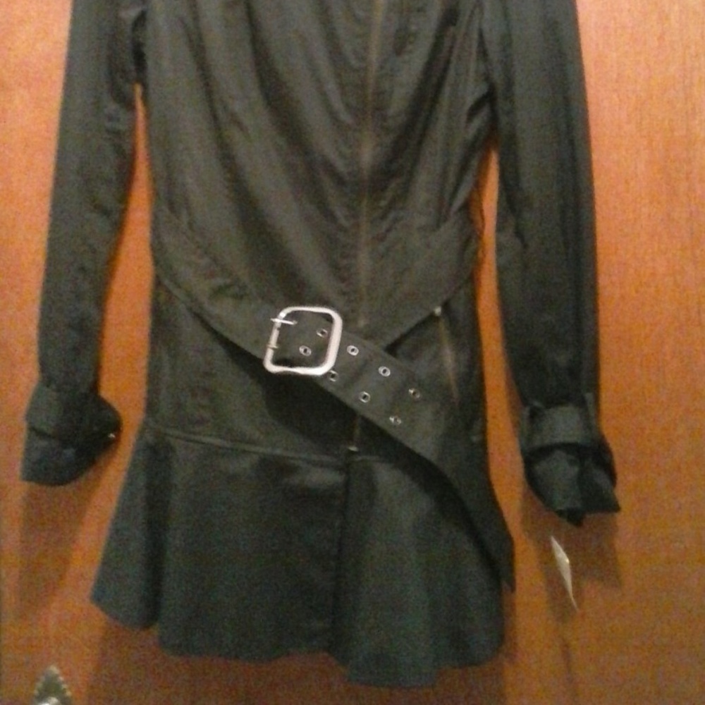 NWT Coat Black Belted Gunmetal Front-Zip Trench ' - Picture 2 of 7